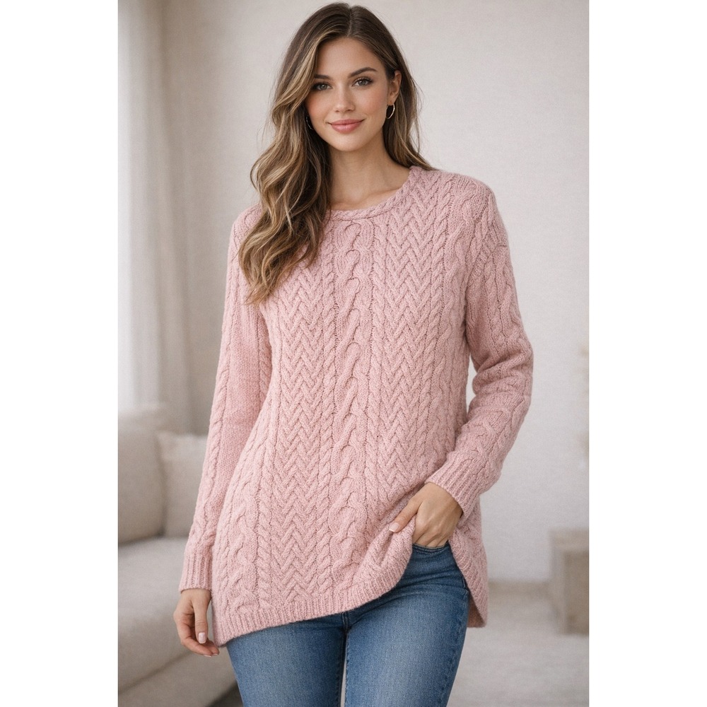 Cape Isle Knitters Pink Cable Knit Sweater Hand Knitted‎ Ramie Cotton Tunic M